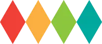 four diamond shaped, multi-colored graphics