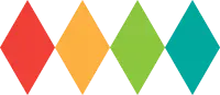 four diamond shaped, multi-colored graphics