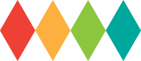 four diamond shaped, multi-colored graphics