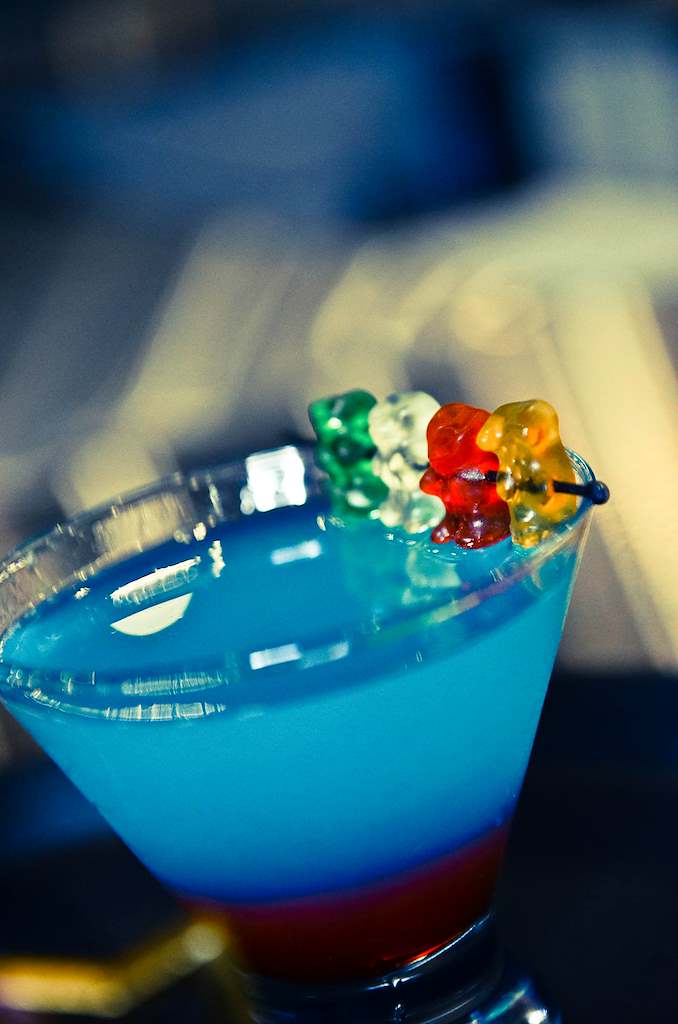 Blue candy cocktail served at PINZ
